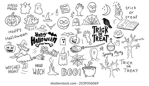 Hand drawn Halloween doodle, Halloween elements vector illustration