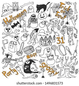 Hand drawn halloween, doodle, set, ideas