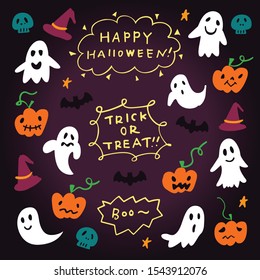 Hand Drawn Halloween Doodle. Spooky Items. Happy Halloween. Trick or Treat. Boo. Vector Illustration.