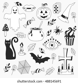 Hand drawn halloween drawings symbols collection