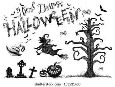 Hand Drawn Halloween element collection. EPS 10 vector, grouped for easy editing. No open shapes or paths.