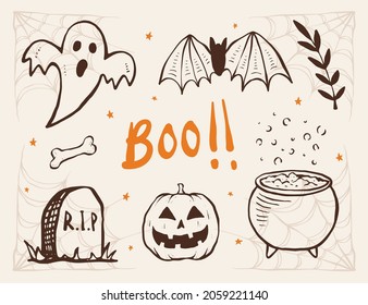 Hand drawn Halloween element collection, Vector illustration for banners, poster, greeting card, party invitation. isolated vector