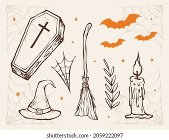 Hand drawn Halloween element collection, Vector illustration for banners, poster, greeting card, party invitation. isolated vector