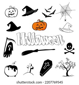 hand drawn halloween element collection