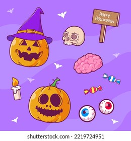 Hand drawn halloween element pack concept
