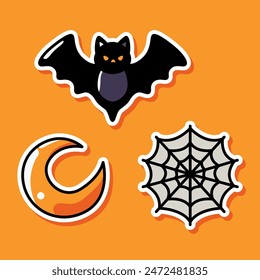 Hand drawn halloween element pack sticker illustration isolated background