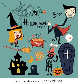 hand drawn Halloween elements cute vector