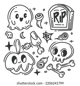 Hand drawn Halloween elements set collection