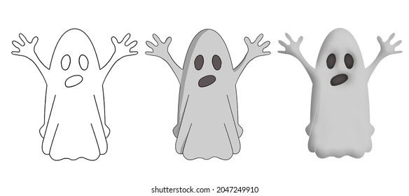 Hand drawn Halloween funny scary ghost collection isolated in a white background