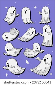 Hand drawn halloween ghost collection, for flash card, sticker, background, and other. A simple vector design.
