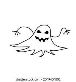 Dibujaron con mano un ícono de doodle fantasma de Halloween. Ilustración de esbozo del vector.