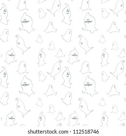 Hand drawn halloween ghosts seamless pattern. Vector background.