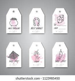 Hand drawn halloween gift tag template. Horror night poster background. Spooky hanging promo for shop Vector