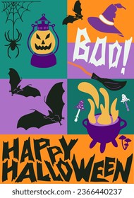 Hand drawn halloween graphic minimalistic poster. Flat holiday elements in bold minimalistic style. Ideal for social media, graphic poster, card, background, printout, pattern, tshirt print