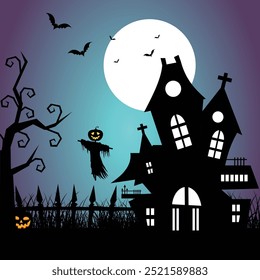 Hand drawn Halloween haunted house background illustration