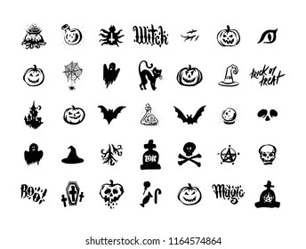 Hand drawn Halloween icon set. Vector illustration.