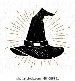 Hand drawn Halloween icon with a textured witch's hat vector illustration.