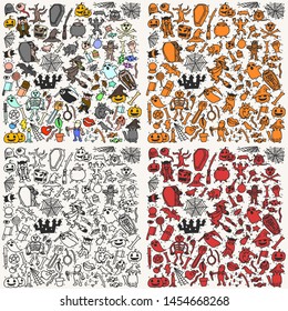 Hand drawn halloween, ideas, doodle, set