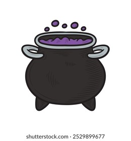 Hand Drawn Halloween Illustration Colored - Soup Witch