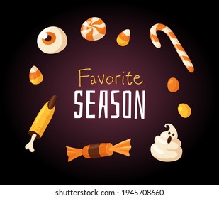 Hand drawn Halloween illustration. Creative Cartoon Style art work. Actual vector drawing food and drink for Party. Artistic isolated Season objects