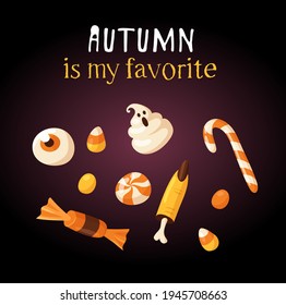 Hand drawn Halloween illustration. Creative Cartoon Style art work. Actual vector drawing food and drink for Party. Artistic isolated Season objects