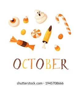 Hand drawn Halloween illustration. Creative Cartoon Style art work. Actual vector drawing food and drink for Party. Artistic isolated Season objects