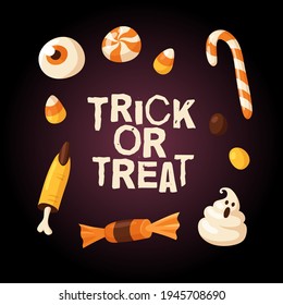 Hand drawn Halloween illustration. Creative Cartoon Style art work. Actual vector drawing food and drink for Party. Artistic isolated Season objects