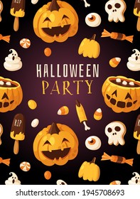 Hand drawn Halloween illustration. Creative Cartoon Style art work. Actual vector drawing food and drink for Party. Artistic isolated Season objects