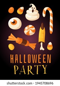 Hand drawn Halloween illustration. Creative Cartoon Style art work. Actual vector drawing food and drink for Party. Artistic isolated Season objects