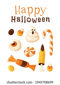 Hand drawn Halloween illustration. Creative Cartoon Style art work. Actual vector drawing food and drink for Party. Artistic isolated Season objects