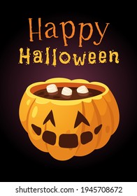 Hand drawn Halloween illustration Jack o Lantern. Creative Cartoon Style art work. Actual vector drawing food and drink for Party. Artistic isolated Season objects