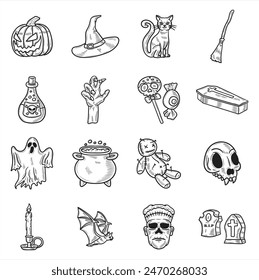 Hand Drawn Halloween Illustration No Color Set