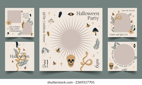 hand drawn halloween instagram posts collection vector design illustration