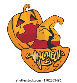 Hand Drawn Halloween Letter with Pumpkin and Horror Tree in the Magic Hat