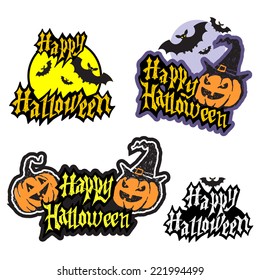 Hand drawn halloween lettering with pumpkin and bats
