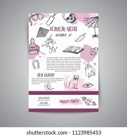 Hand drawn halloween newsletter template. Horror night poster background. Spooky party invitation Vector