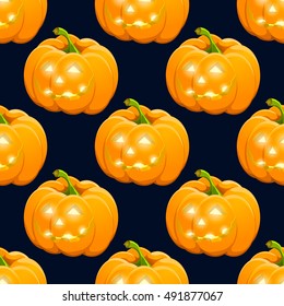 Hand drawn Halloween pampkin pattern. Color objects drawing. Design illustration for poster, flyer over orange background.