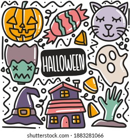 hand drawn halloween party doodle set with icons and design elements
