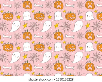 Hand drawn halloween pattern pink background