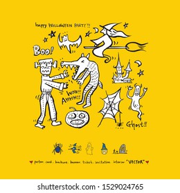 Hand drawn Halloween poster - vector  