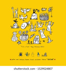 Hand drawn Halloween poster - vector  