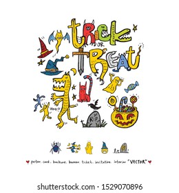 Hand drawn Halloween poster - vector 