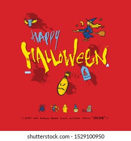 Hand drawn Halloween poster - vector 