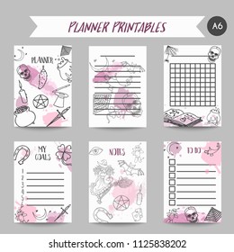 Hand drawn halloween printables template. Horror night planner. Spooky party organizer Vector