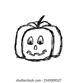 Hand drawn halloween pumpkin. Black and white. Vector illustration in doodle style on white background