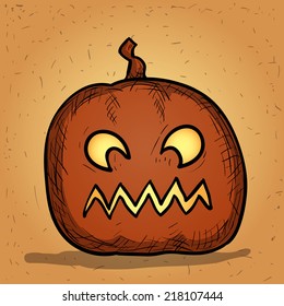 Hand drawn halloween pumpkin. Cartoon vector illustration.