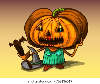 Hand drawn Halloween pumpkin in colour