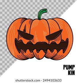 hand drawn Halloween pumpkin with a scary face. Jack O Lantern pumpkin illustration.