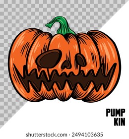 hand drawn Halloween pumpkin with a scary face. Jack O Lantern pumpkin illustration.