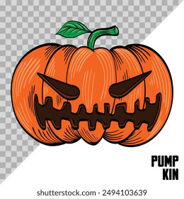 hand drawn Halloween pumpkin with a scary face. Jack O Lantern pumpkin illustration.